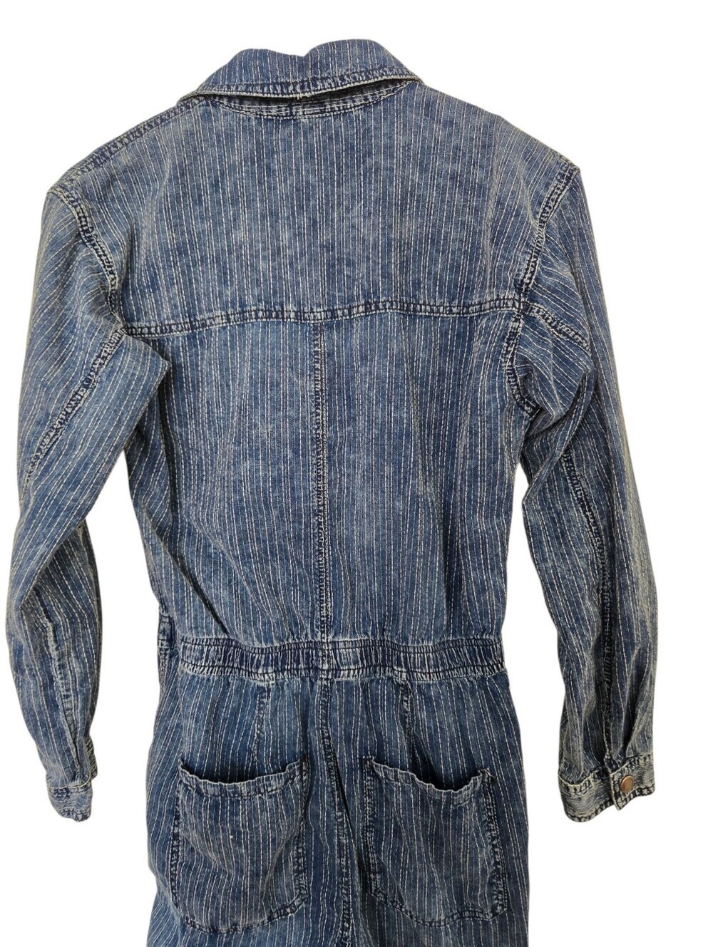🌟 Free People We The Free Denim Utility Jumpsuit | Pinstripe Button Front Boile - Picture 8 of 9